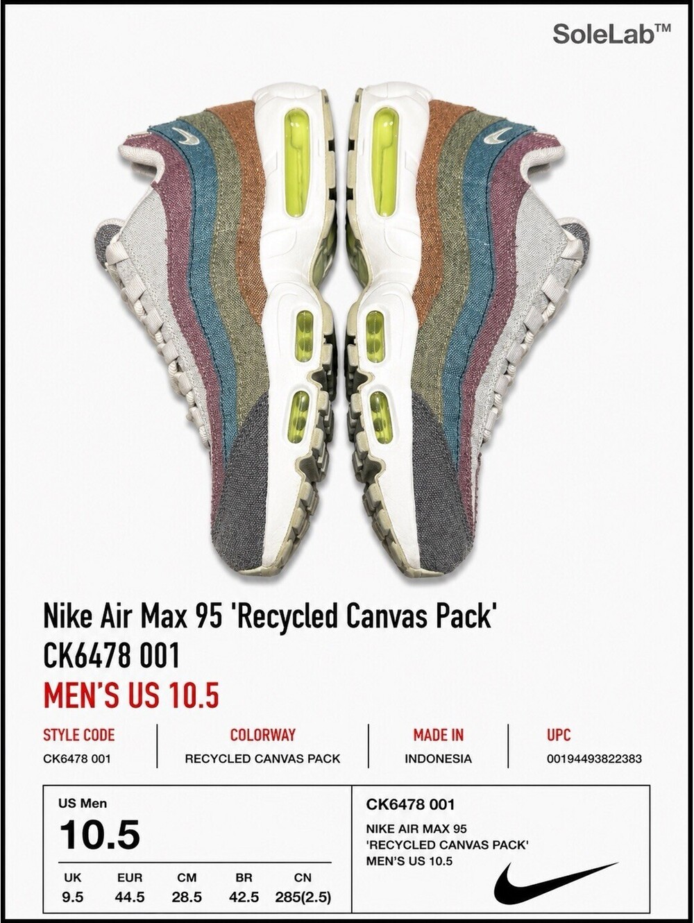 Nike Air Max 95 Recycled Canvas Pack CK6478-001 Men’s Size 10.5 Multicolor - Picture 3 of 6